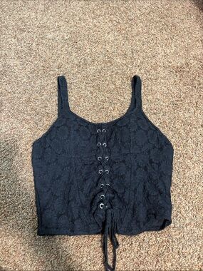 No Boundaries Black Lace Front Lace-Up Crop Tank